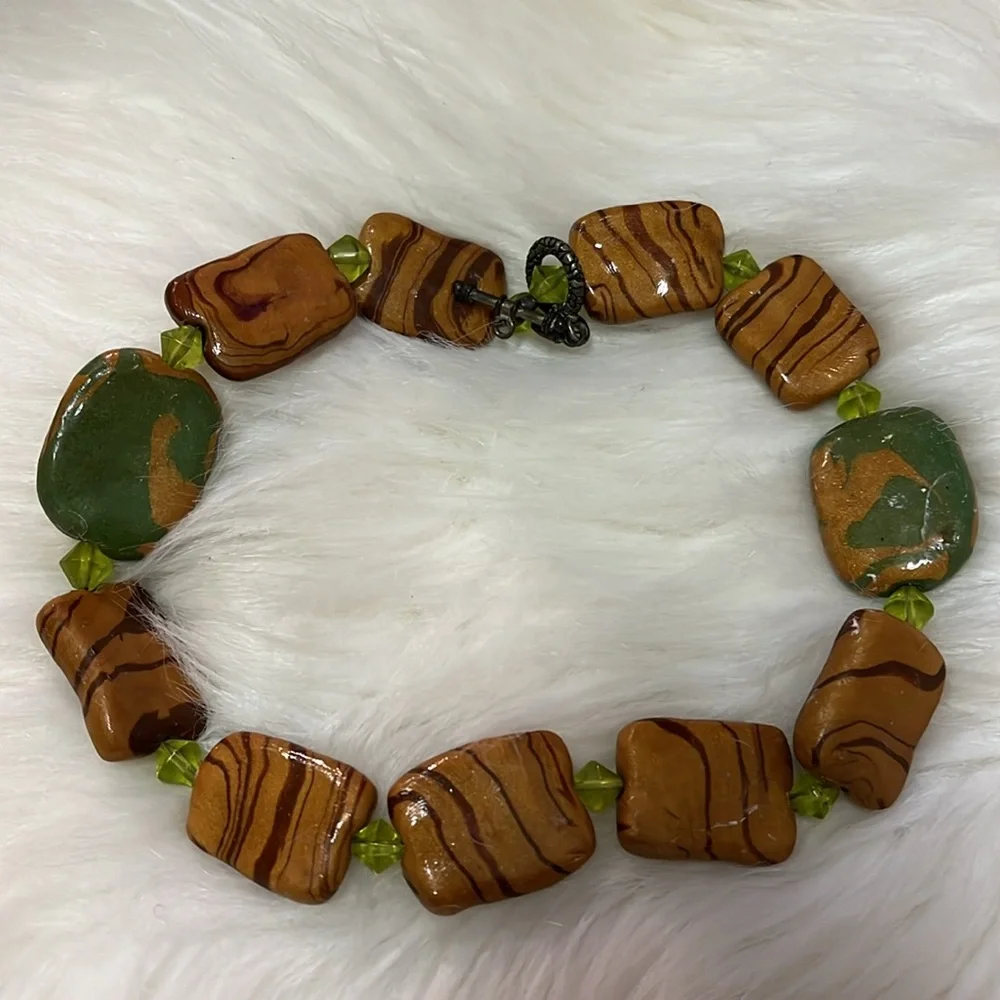 Brown & Green Handmade Boho ONE OF A KIND Handmade Necklace
